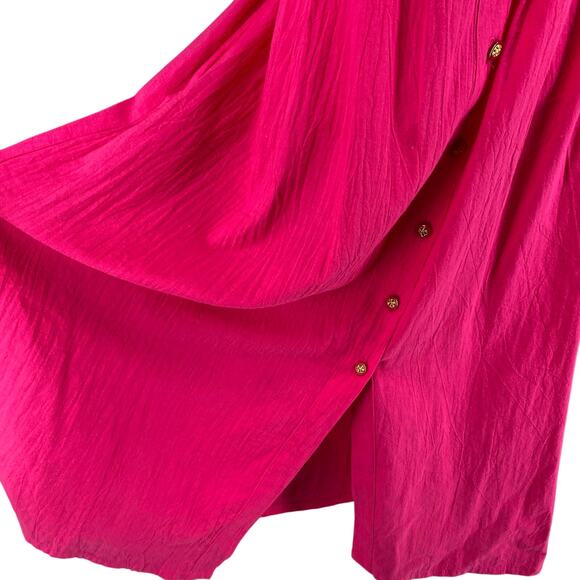 Vtg 80s 90s Two Potato Button Down Tie Back Short Sleeve Maxi Dress M Pink NOS - Picture 8 of 16
